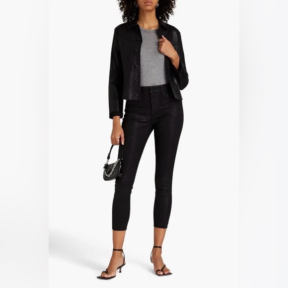 L'AGENCE Denim - L’AGENCE Margot High Rise Skinny Jeans Black Glitter Coated Denim Size 25 NWT